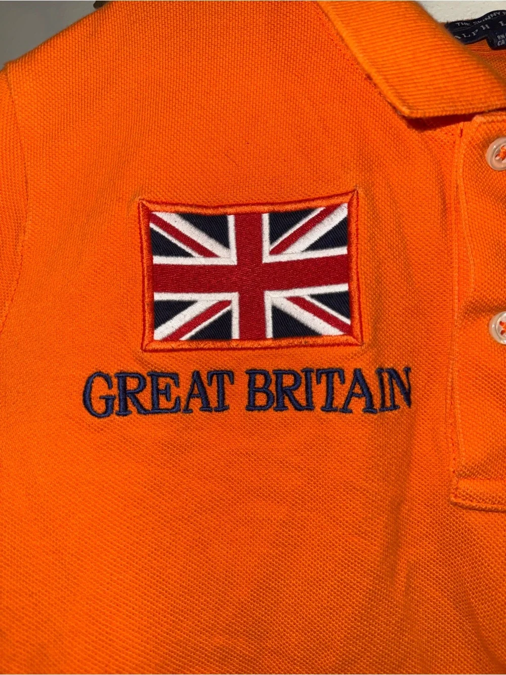 Ralph Lauren Orange Polo with Yellow Embroidered Pony & GB Patch